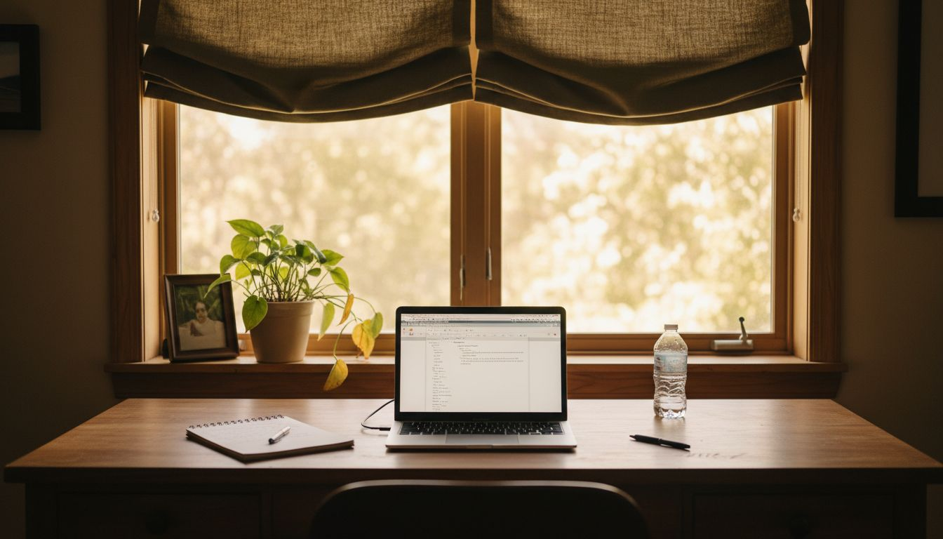 Home office roman shades in earthy linen