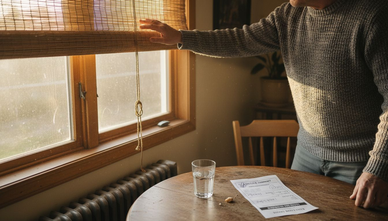 Man checks bamboo blinds for insulation