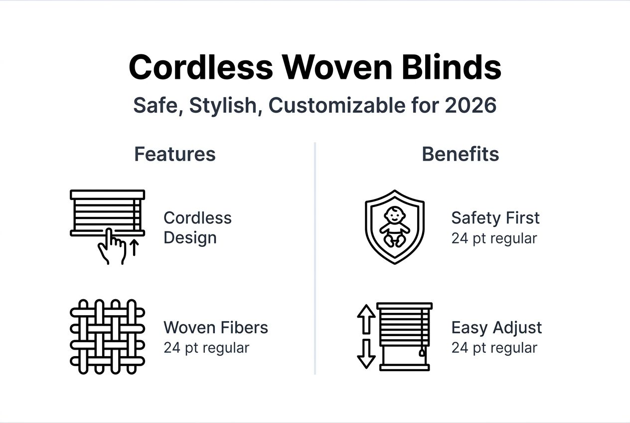 Infographic of cordless woven blinds features and benefits
