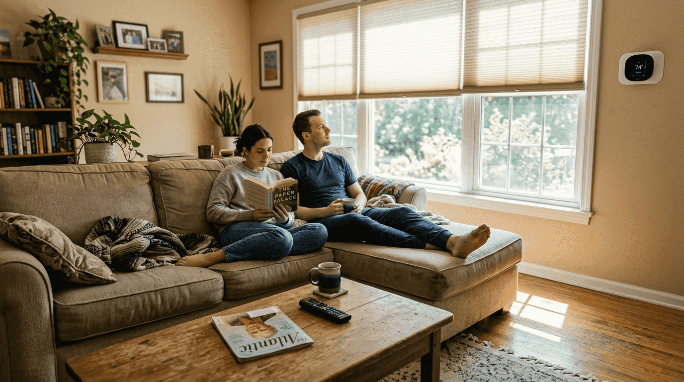Solar blinds reducing room cooling needs