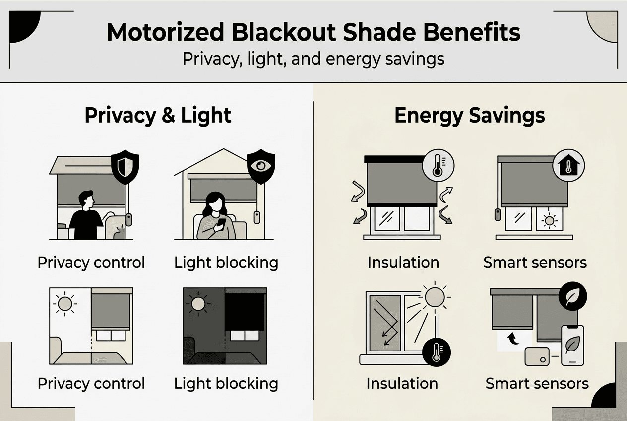 Infographic shows benefits: privacy, light, energy