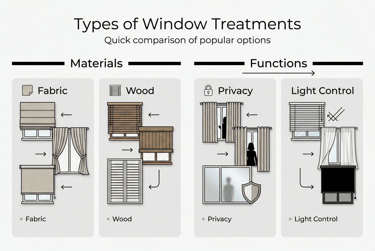 Infographic shows types and functions of window treatments