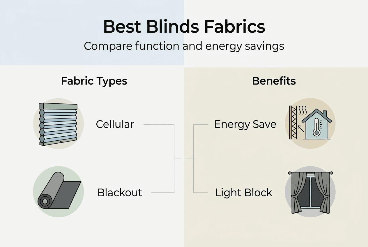 Infographic comparing blinds fabric types and benefits