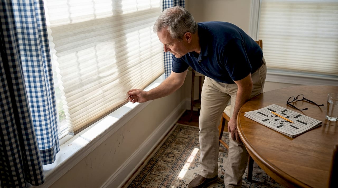 Person examining honeycomb cellular window shade