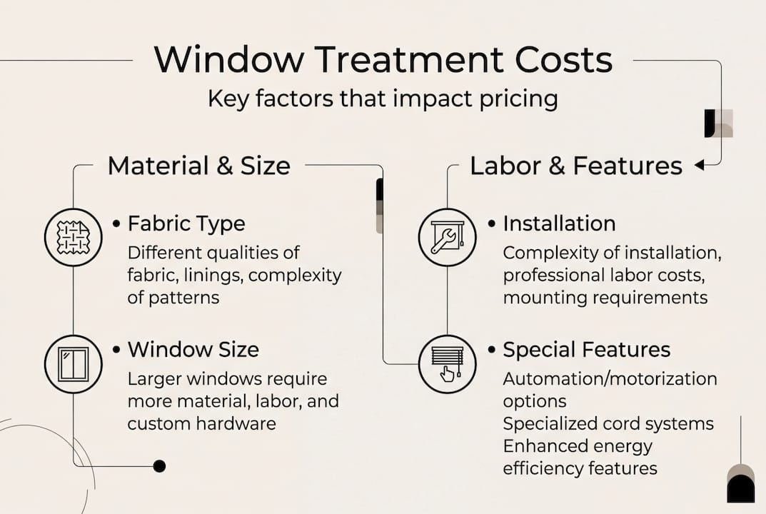 Infographic showing custom window treatment cost factors