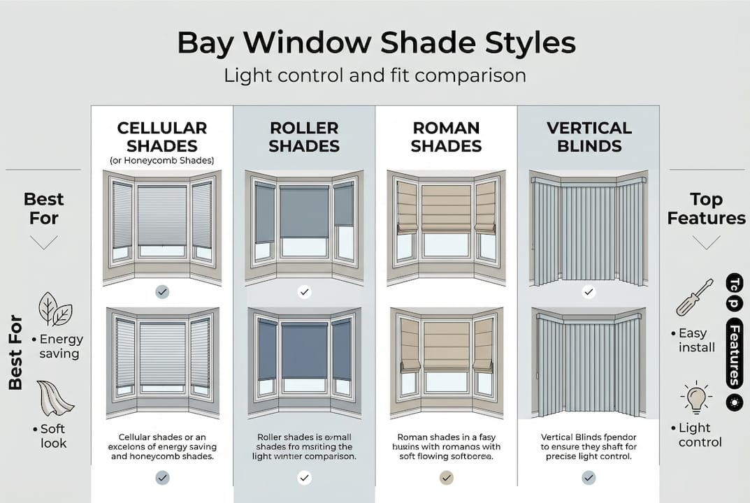 Infographic comparing bay window shade styles