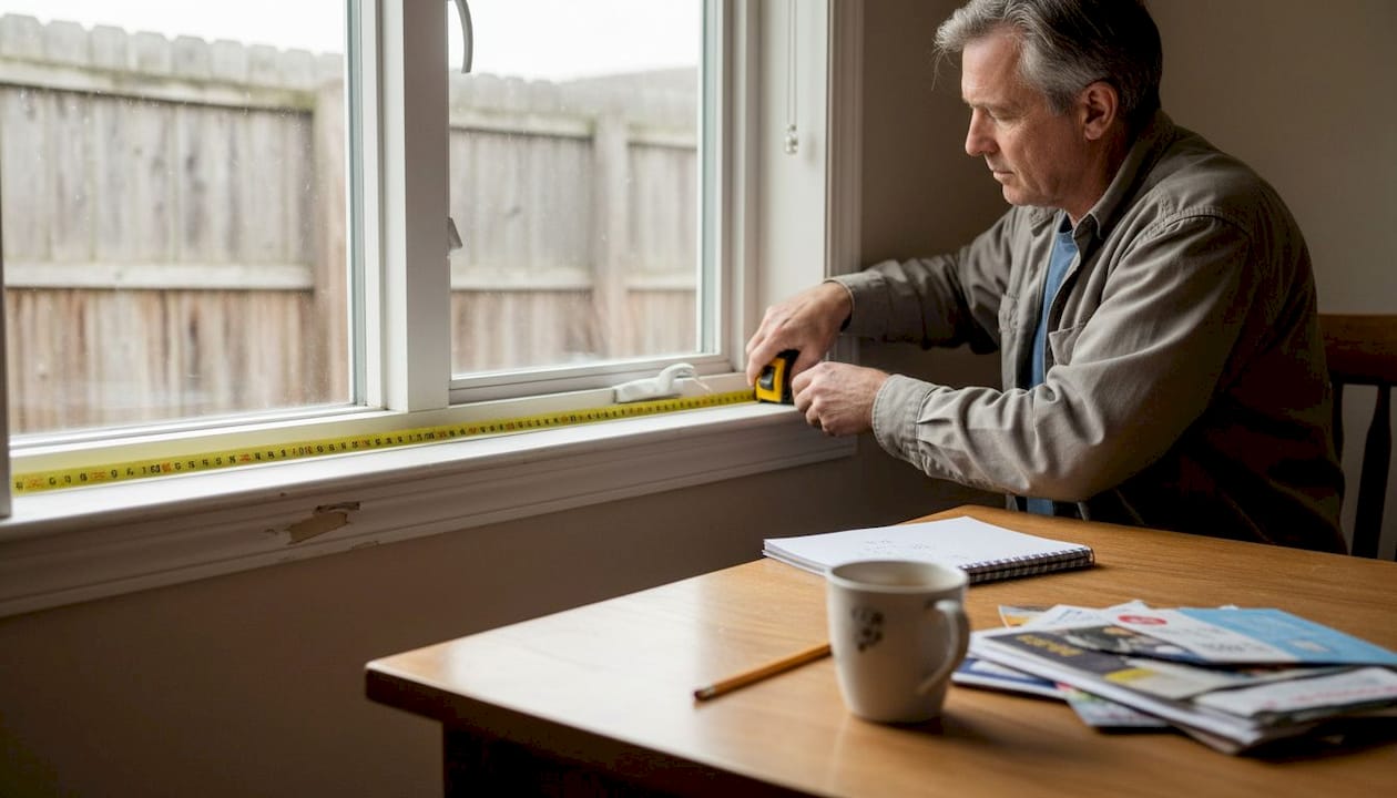 Handyman measuring window for blind installation