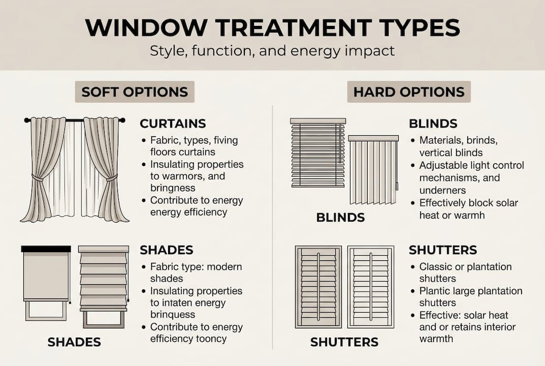 Infographic comparing window treatment types and features