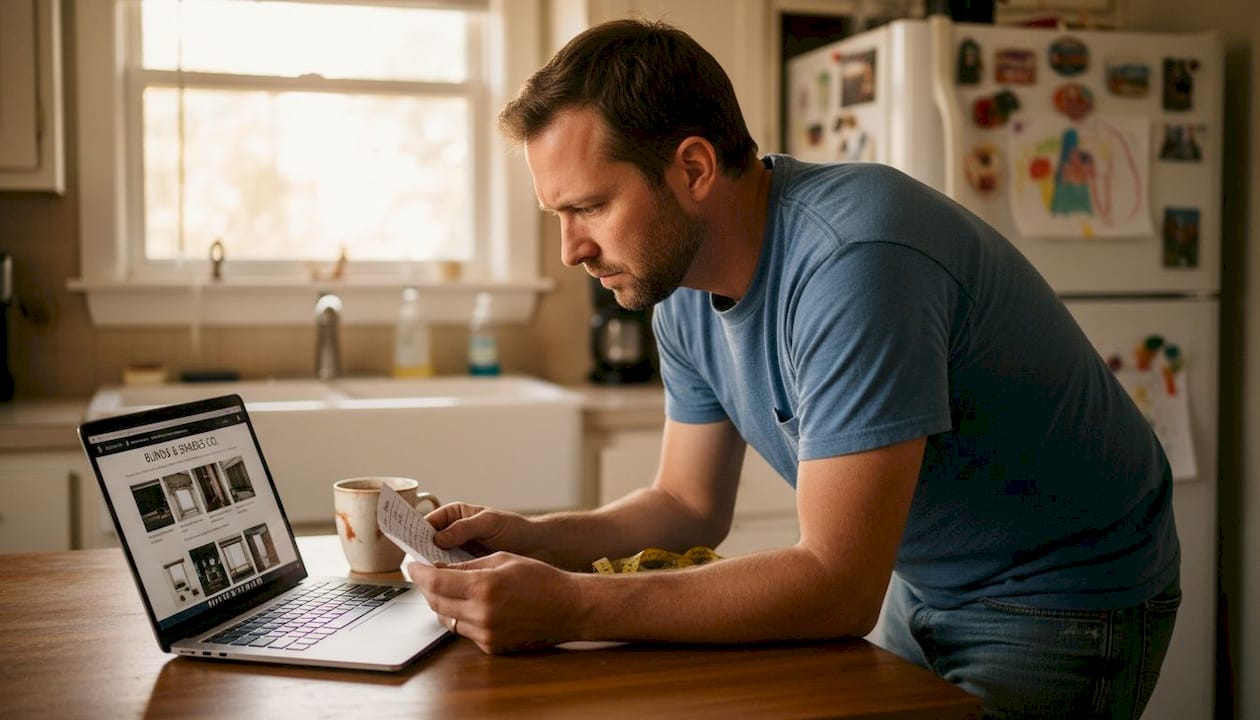 Man double-checking window blind order details