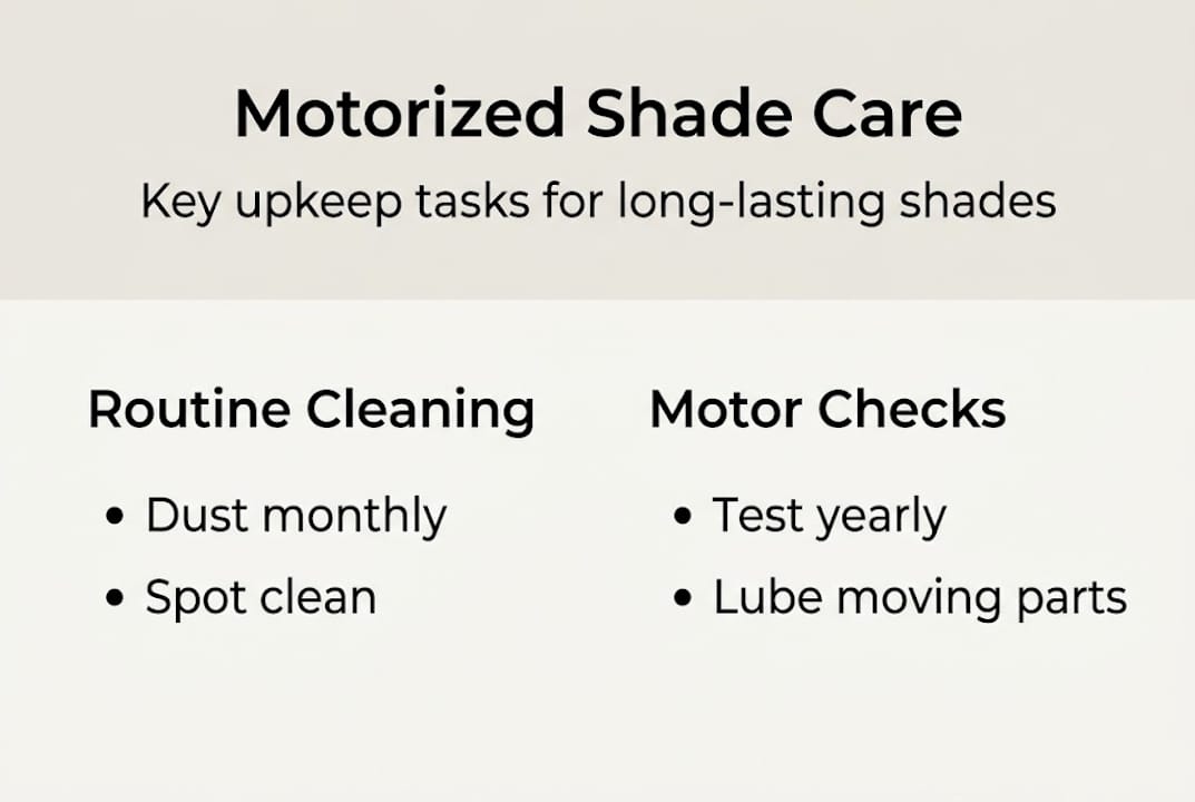 Infographic summarizing motorized shade maintenance