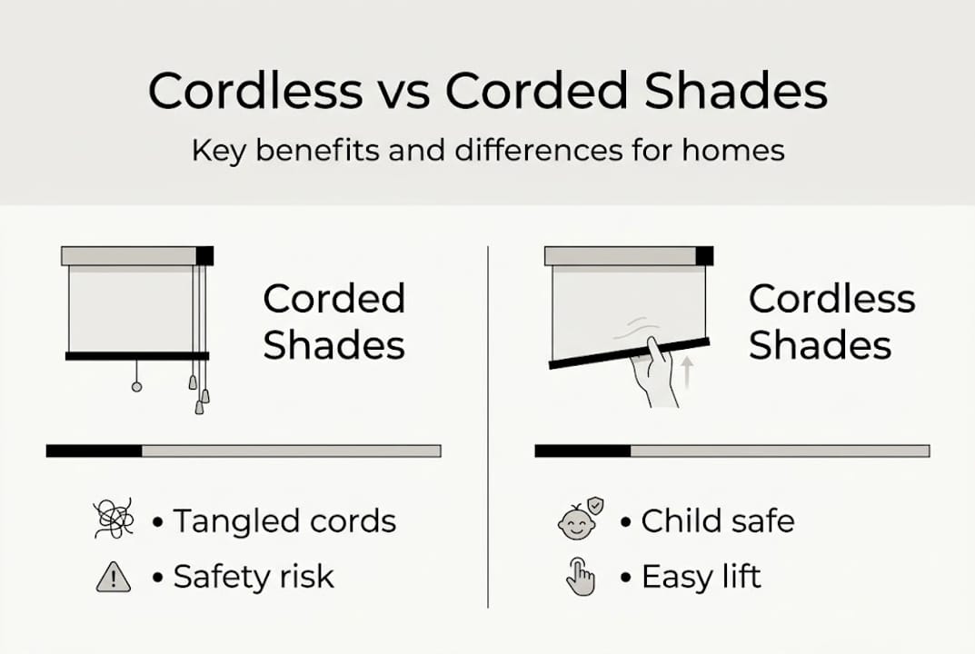Infographic compares cordless and corded shades
