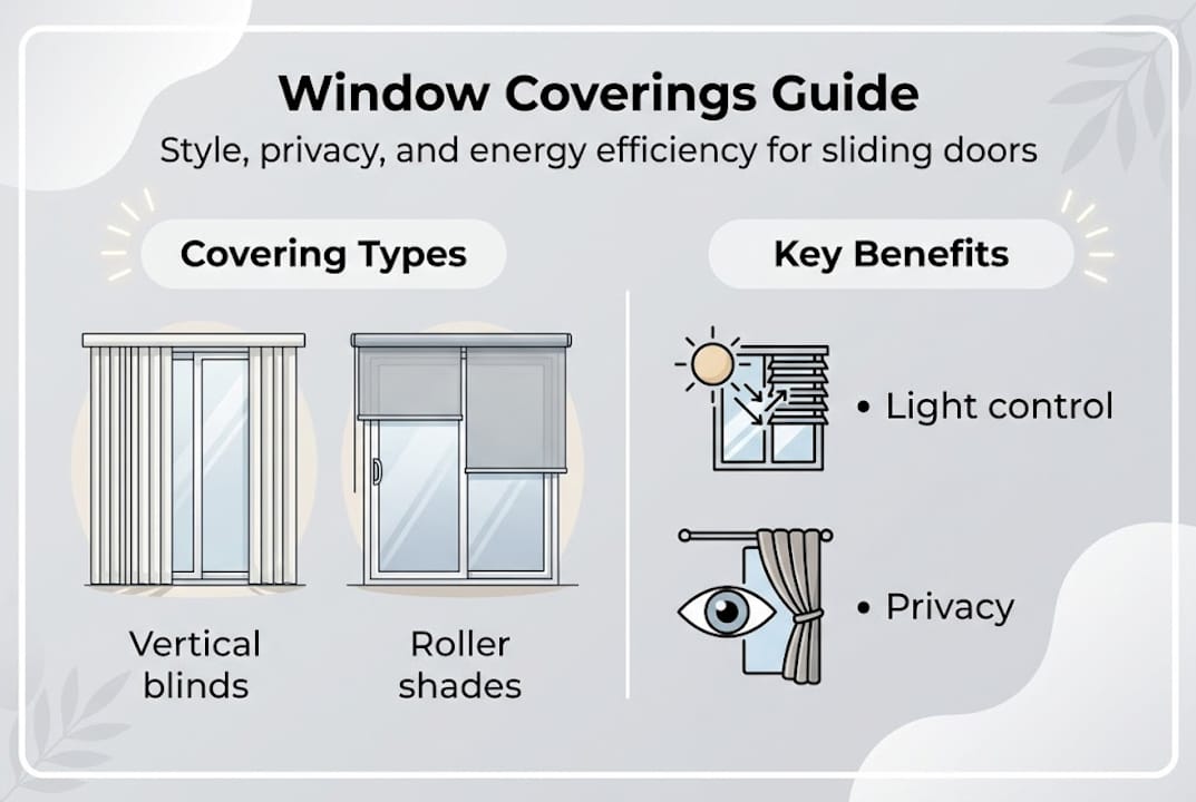 Infographic on sliding door covering styles and benefits