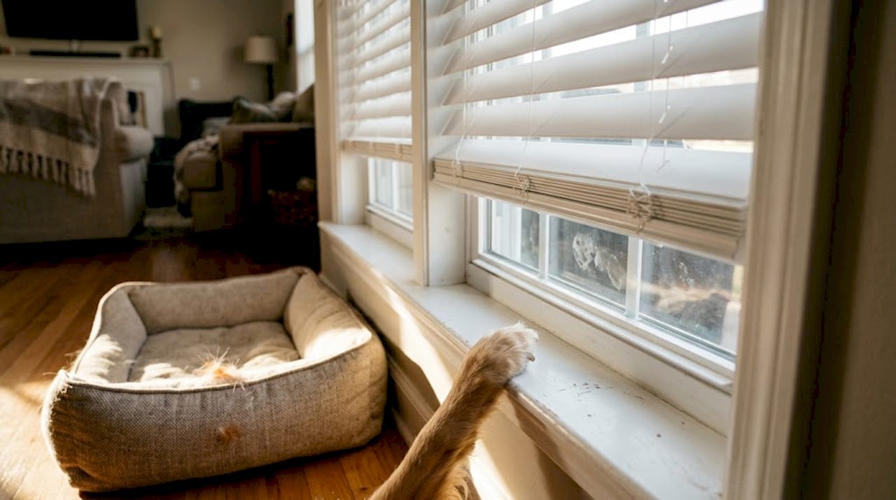 Dog paw near pet safe cordless blinds