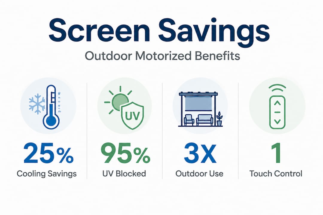 Infographic with motorized screens savings and benefits