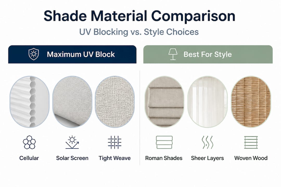 Comparison of UV blocking vs style window shades
