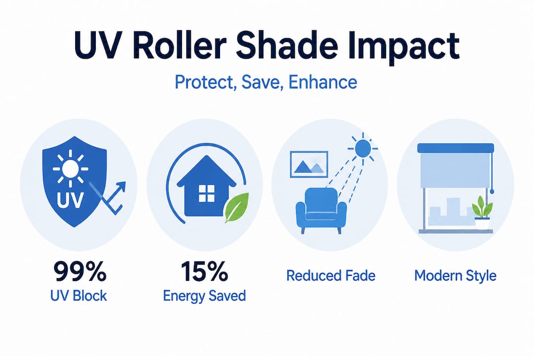 Infographic showing UV roller shades benefits