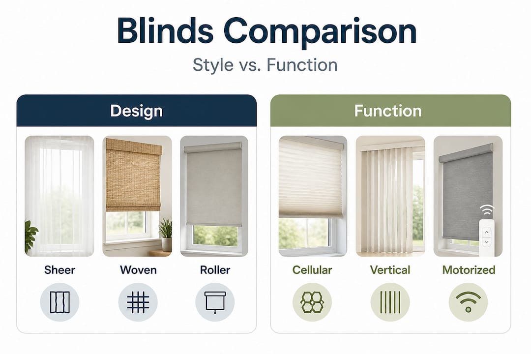Side-by-side infographic comparing blind types design and function