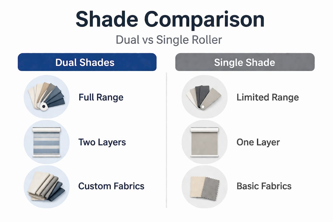 Comparison infographic dual versus single roller shades