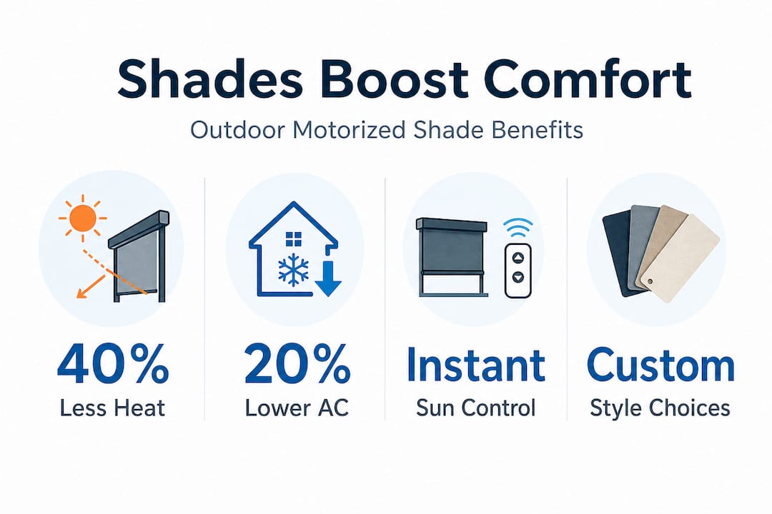 Infographic quantifying benefits of motorized outdoor shades