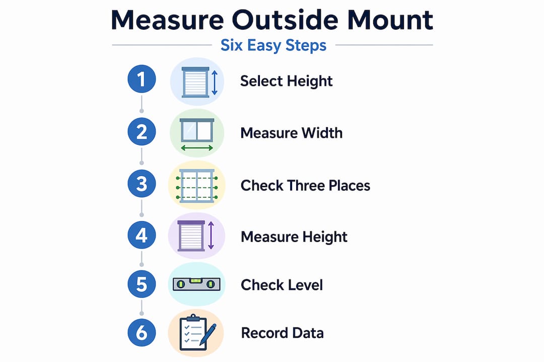 Infographic showing steps for measuring outside mount blinds