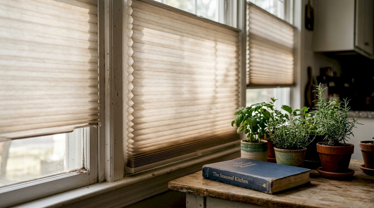 Cellular honeycomb window shade detail scene