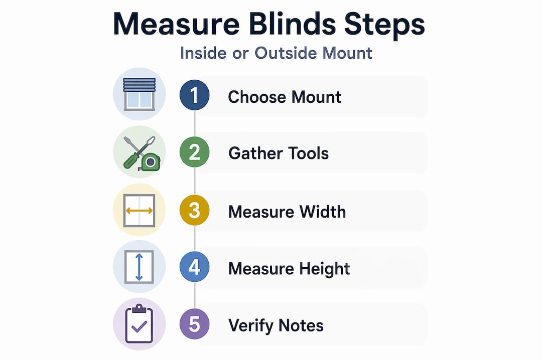 Step-by-step infographic on measuring windows for blinds