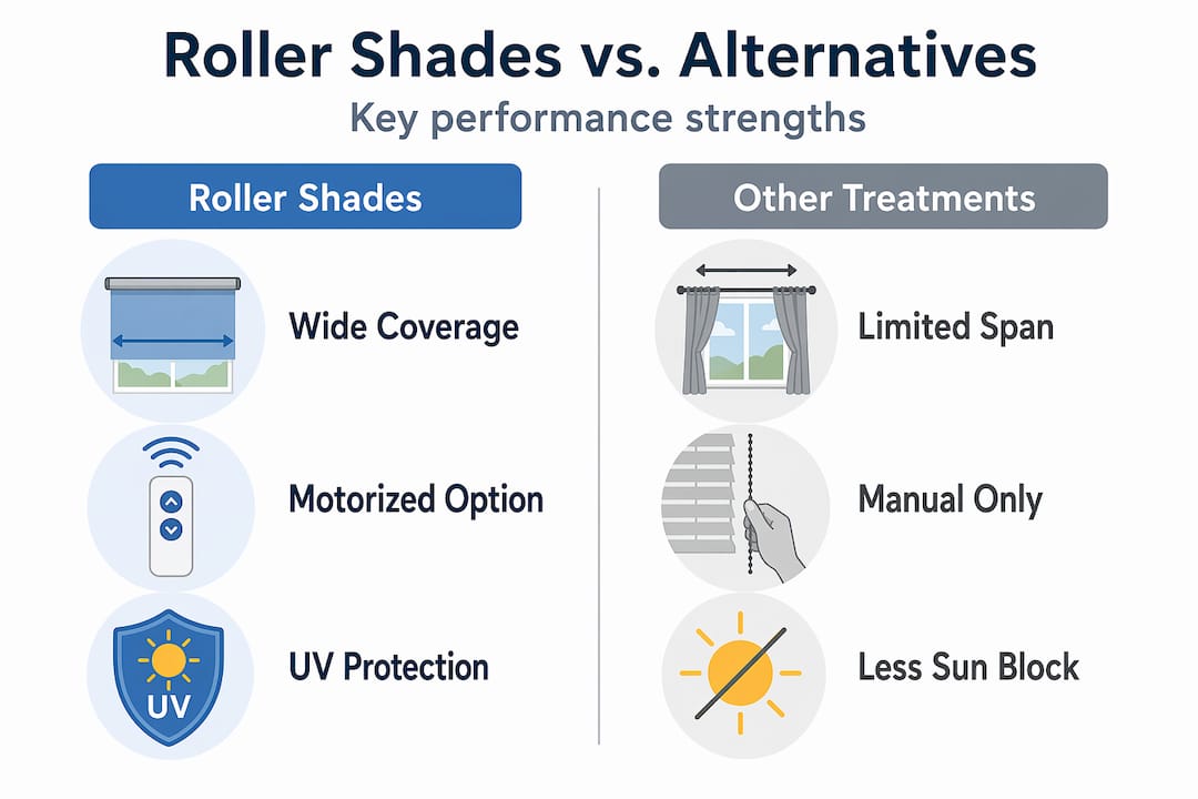 Infographic comparing roller shades to other treatments