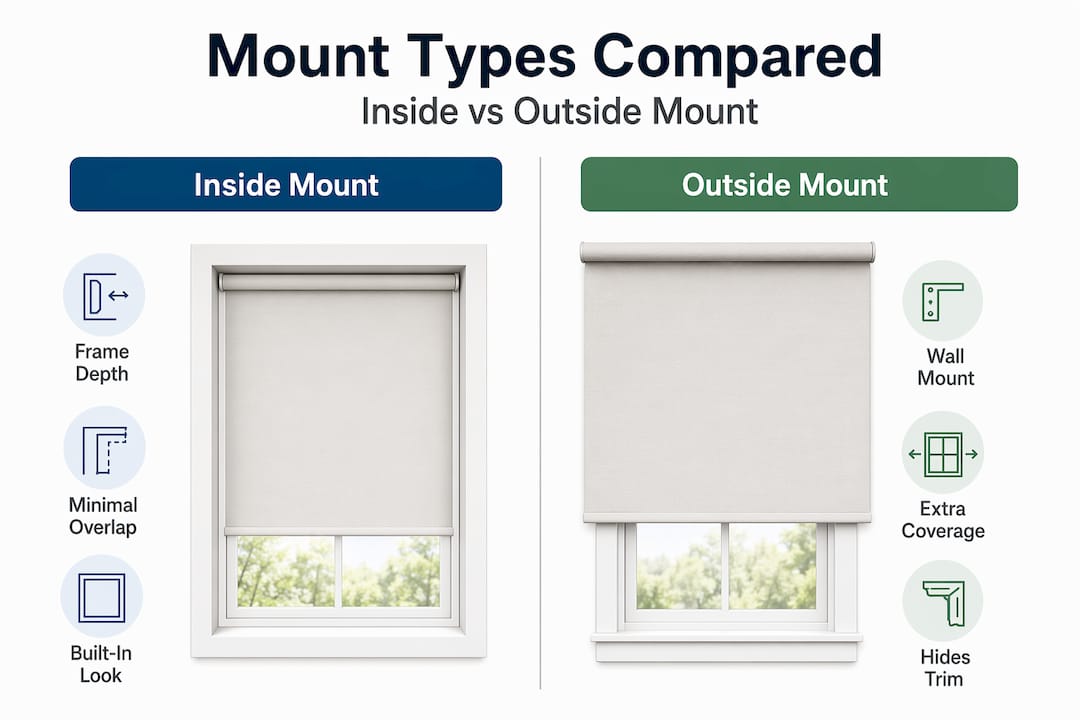 Infographic comparing inside and outside blind mounts