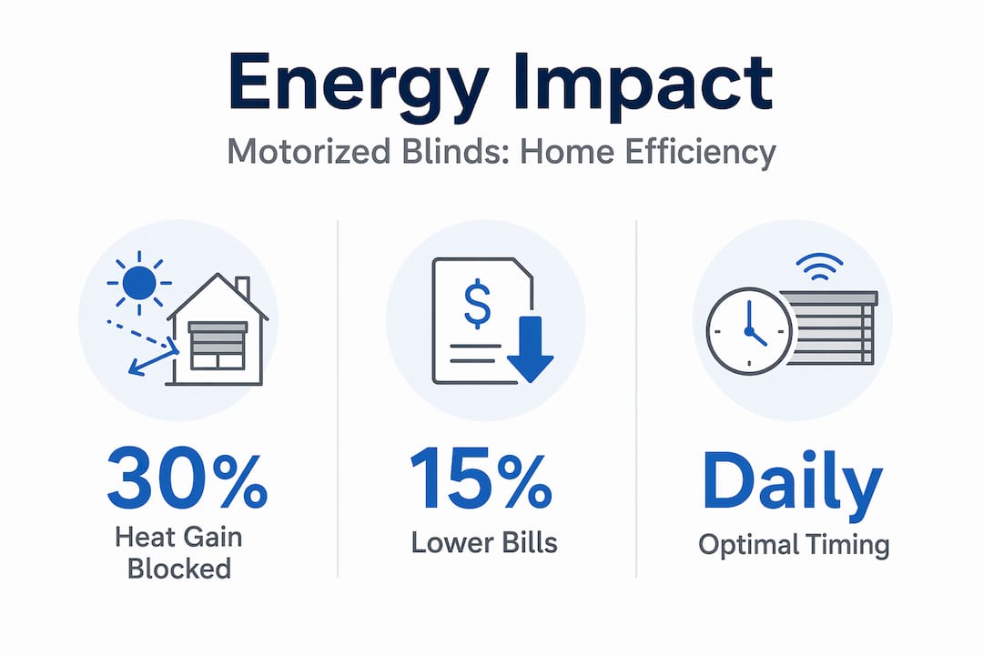 Infographic showing energy impact motorized blinds