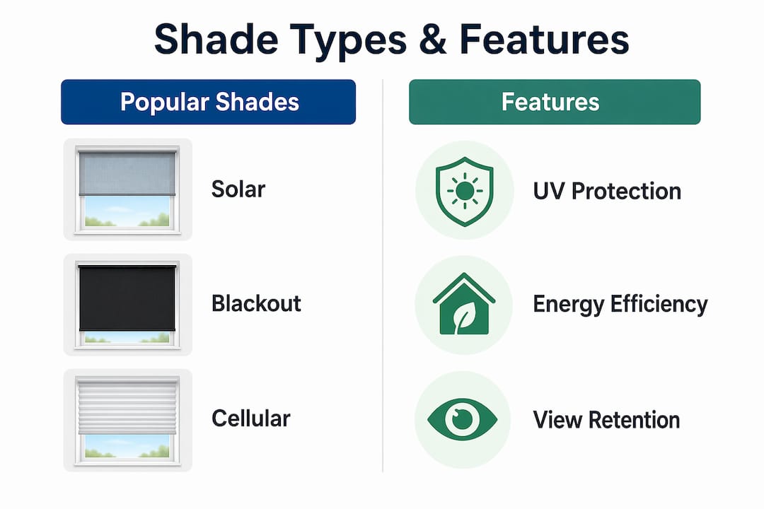 Infographic comparing types and features of sun blocking shades