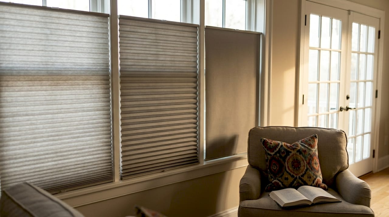 Variety of top down window shades on kitchen window