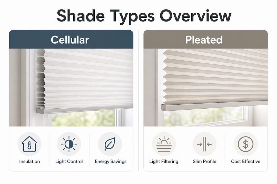 Infographic comparing cellular and pleated top down shades