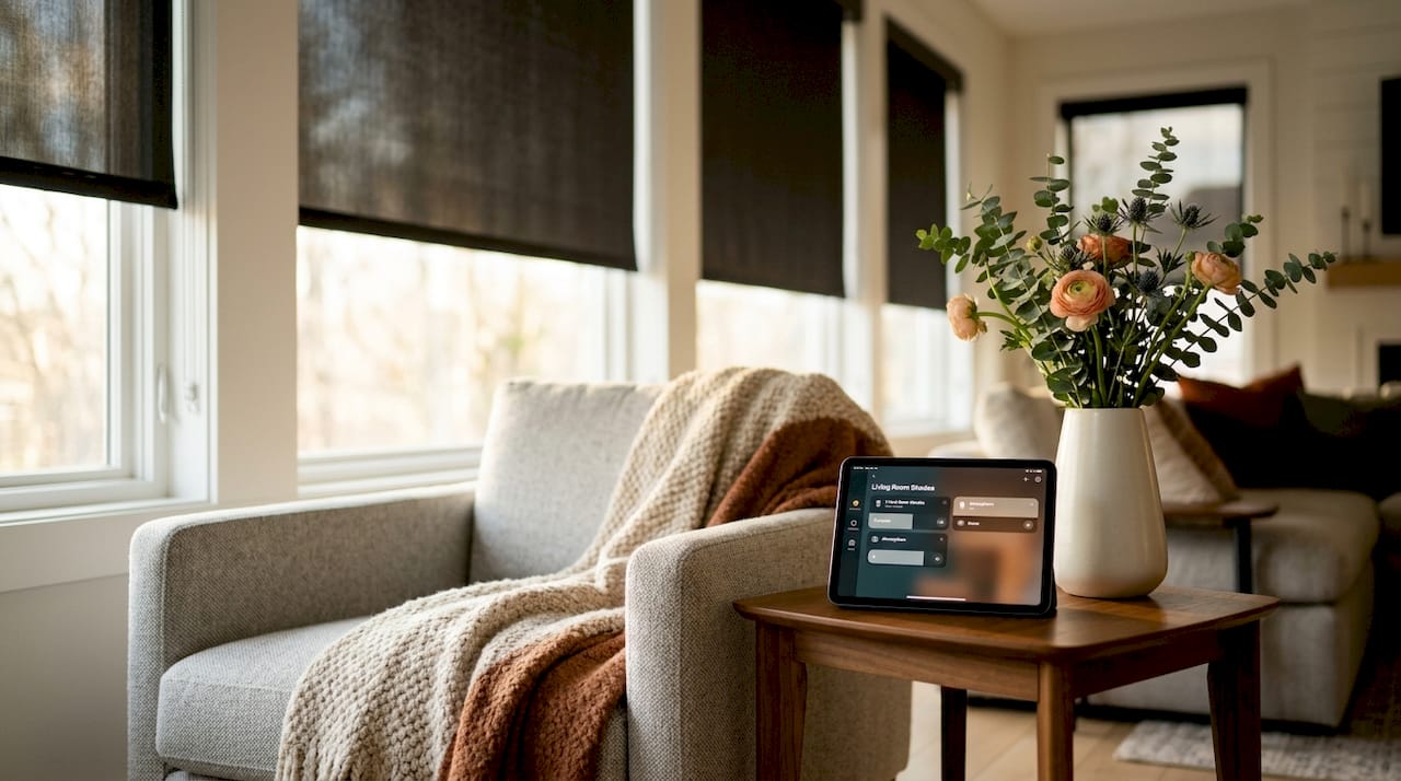 Motorized shades controlled by smartphone in home