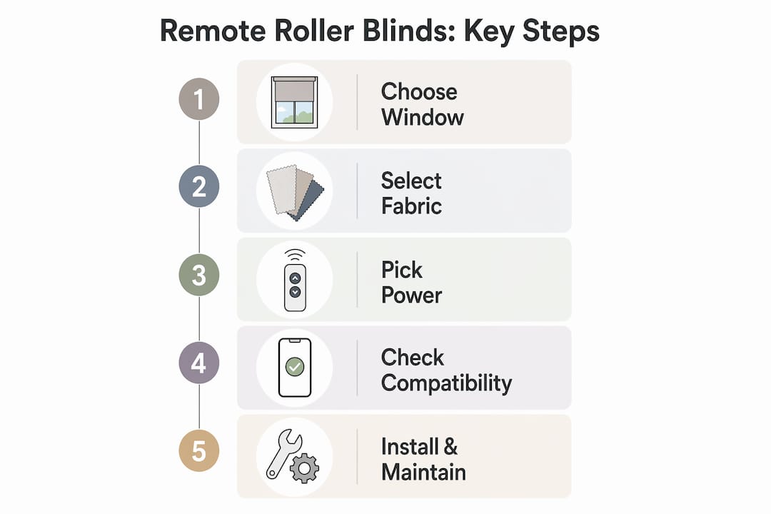 Infographic showing key steps for remote roller blinds
