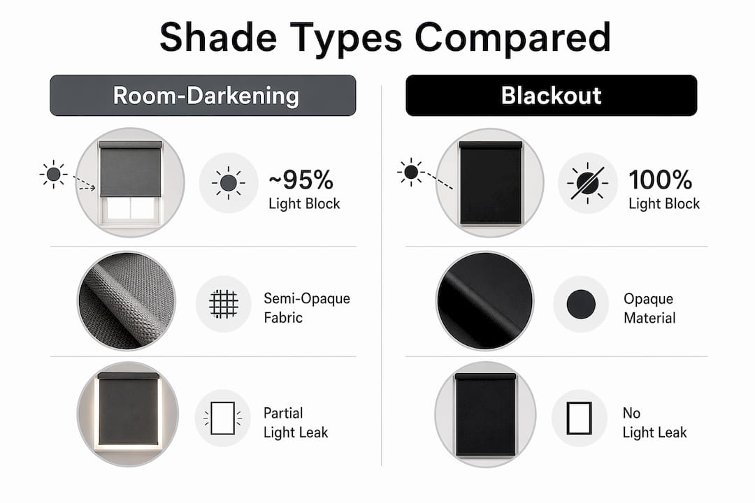 Infographic comparing blackout and room-darkening shades