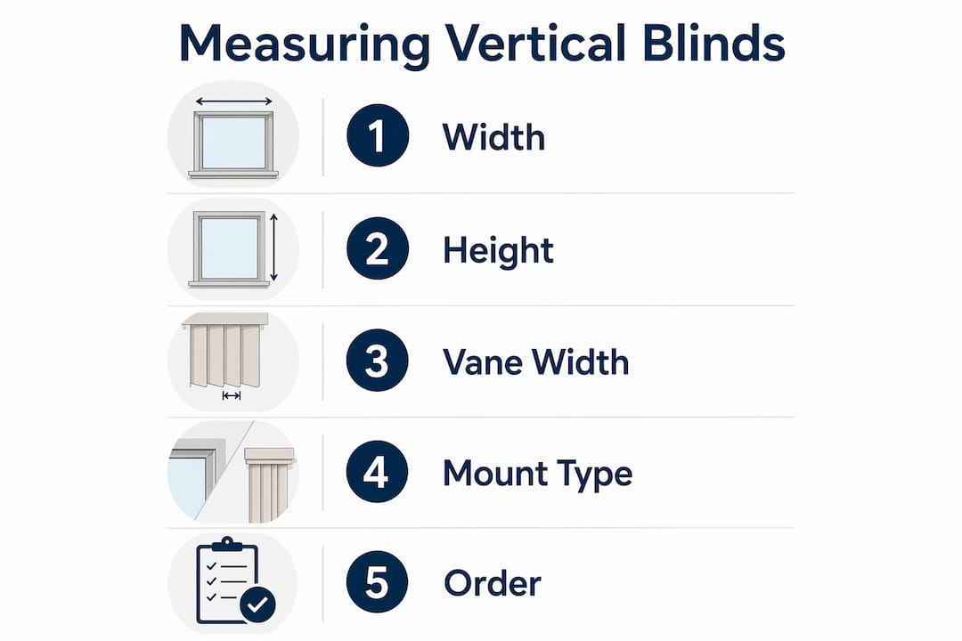 Infographic illustrating vertical blinds measurement steps