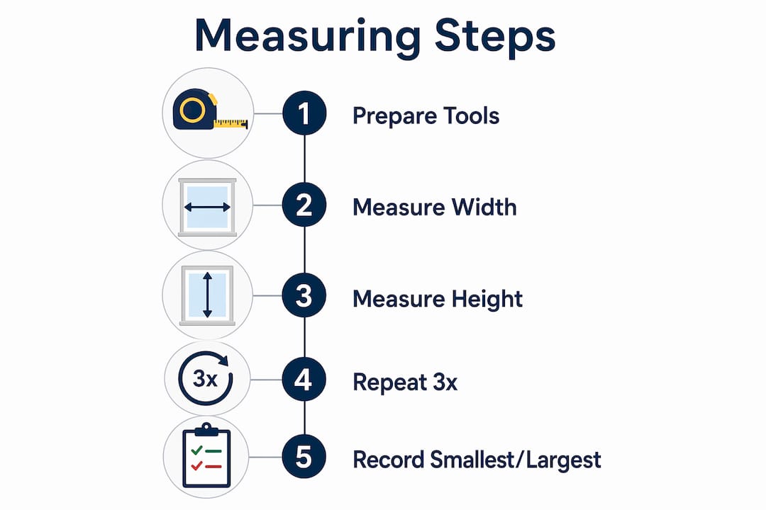 Infographic showing step-by-step wooden blinds measuring process