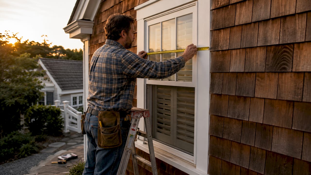 Craftsman measuring window exterior for outside mount blinds