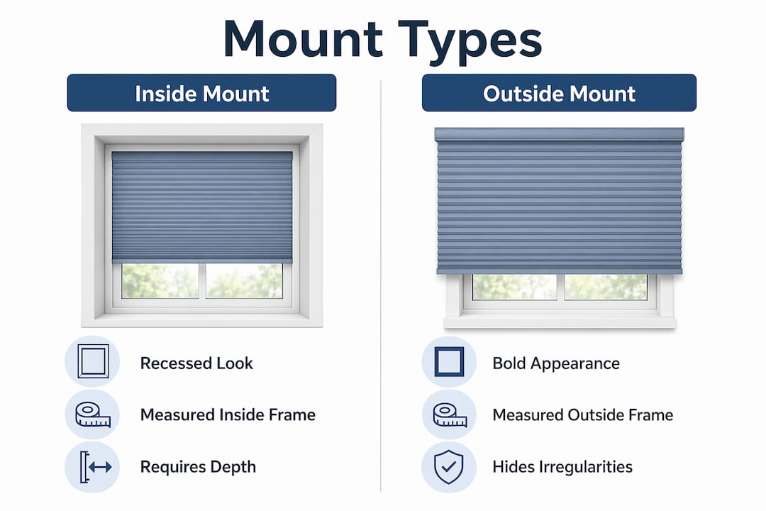 Infographic comparing inside mount vs outside mount vertical blinds