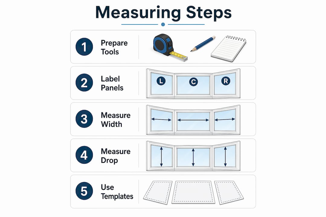 Infographic showing steps to measure bay windows
