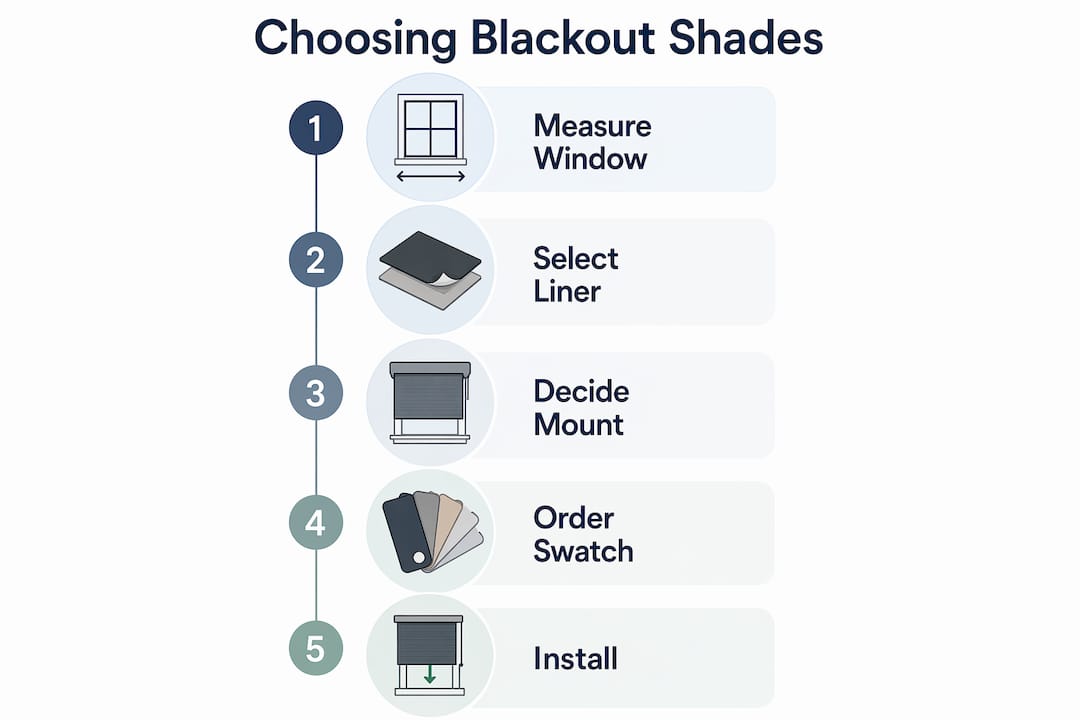 Step-by-step infographic on choosing blackout bamboo roman shades