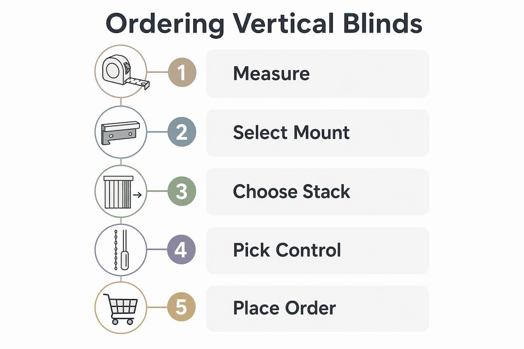Infographic illustrating steps to order vertical blinds