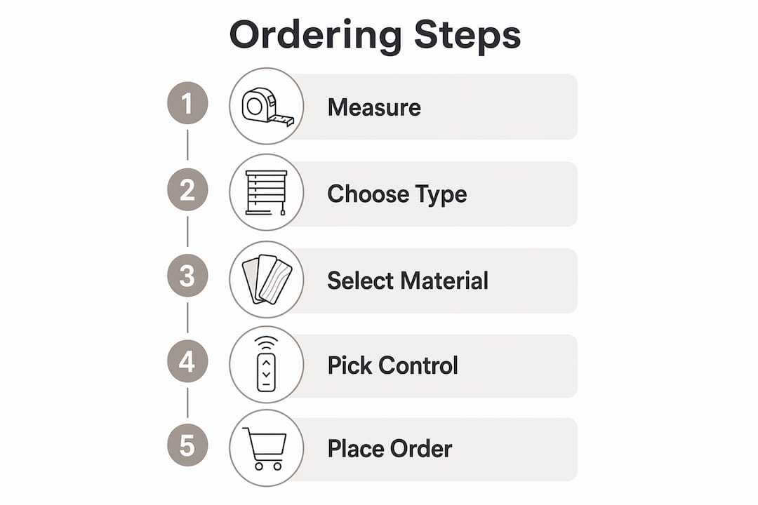 Infographic showing step-by-step custom blinds ordering process