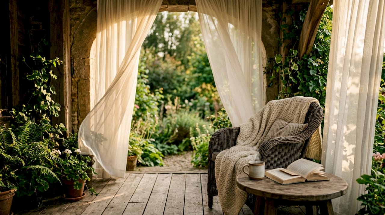Sheer curtains diffusing daylight in modern small living room