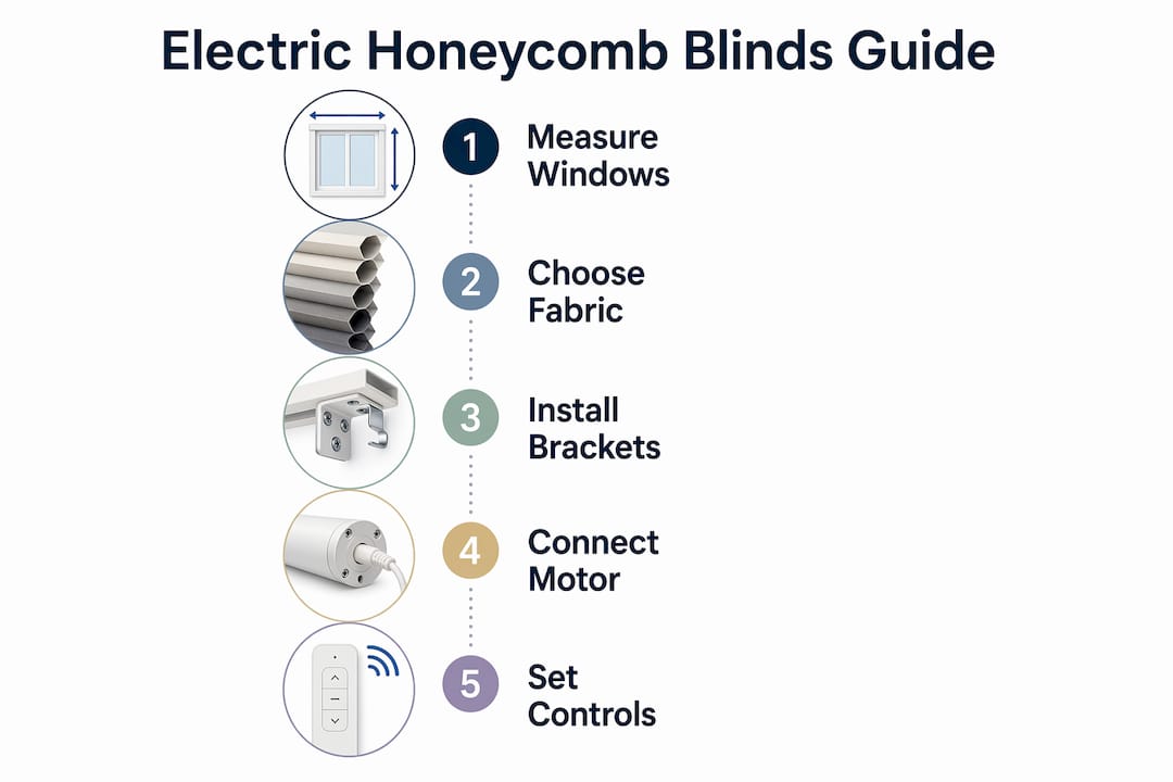 Infographic outlining steps to install electric honeycomb blinds