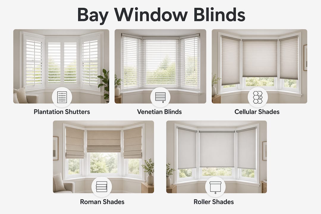 Infographic showing types of bay window blinds ranked