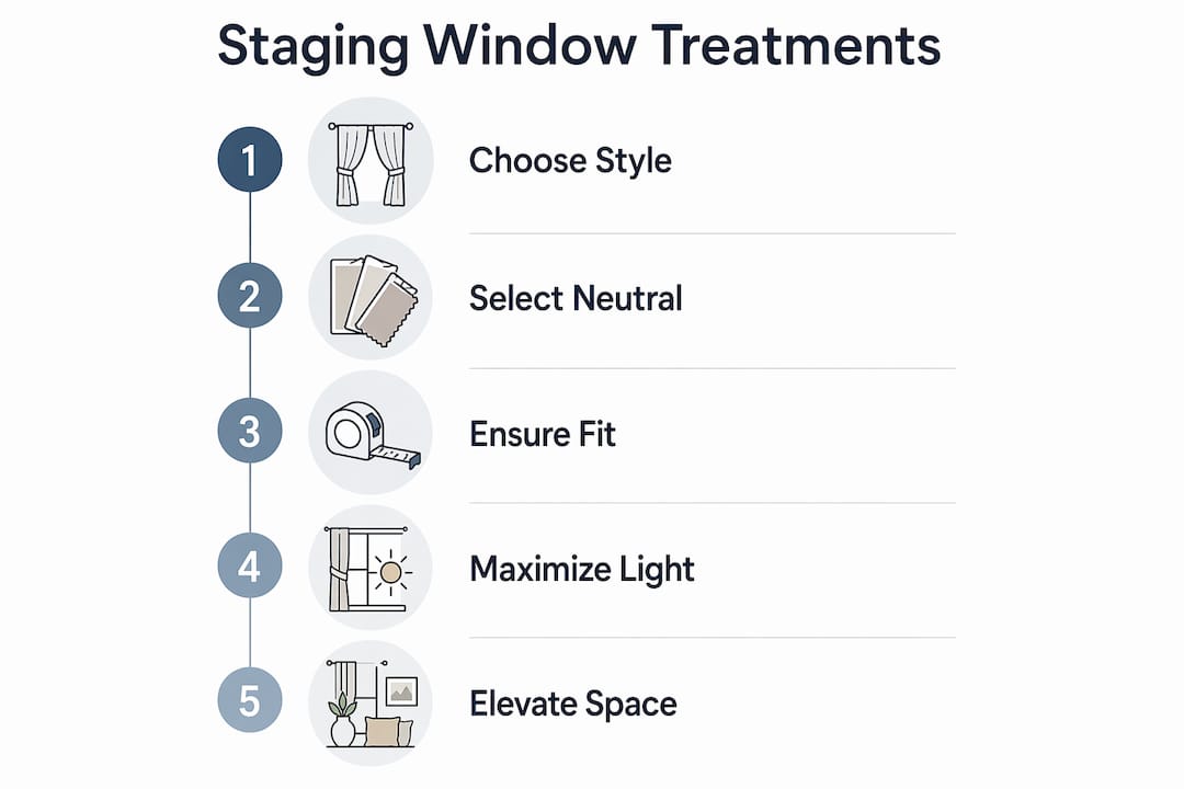 Infographic depicting key steps for staging window treatments
