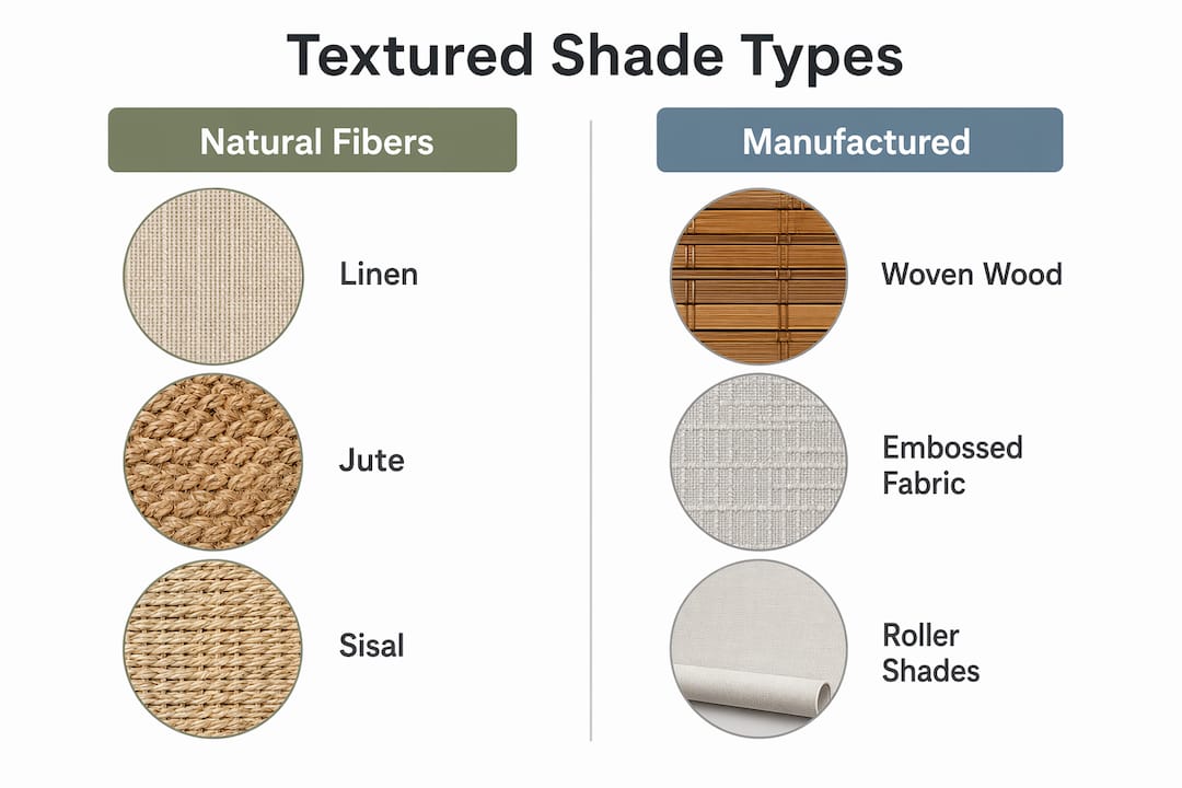 Infographic comparing natural fiber and manufactured textured window shades