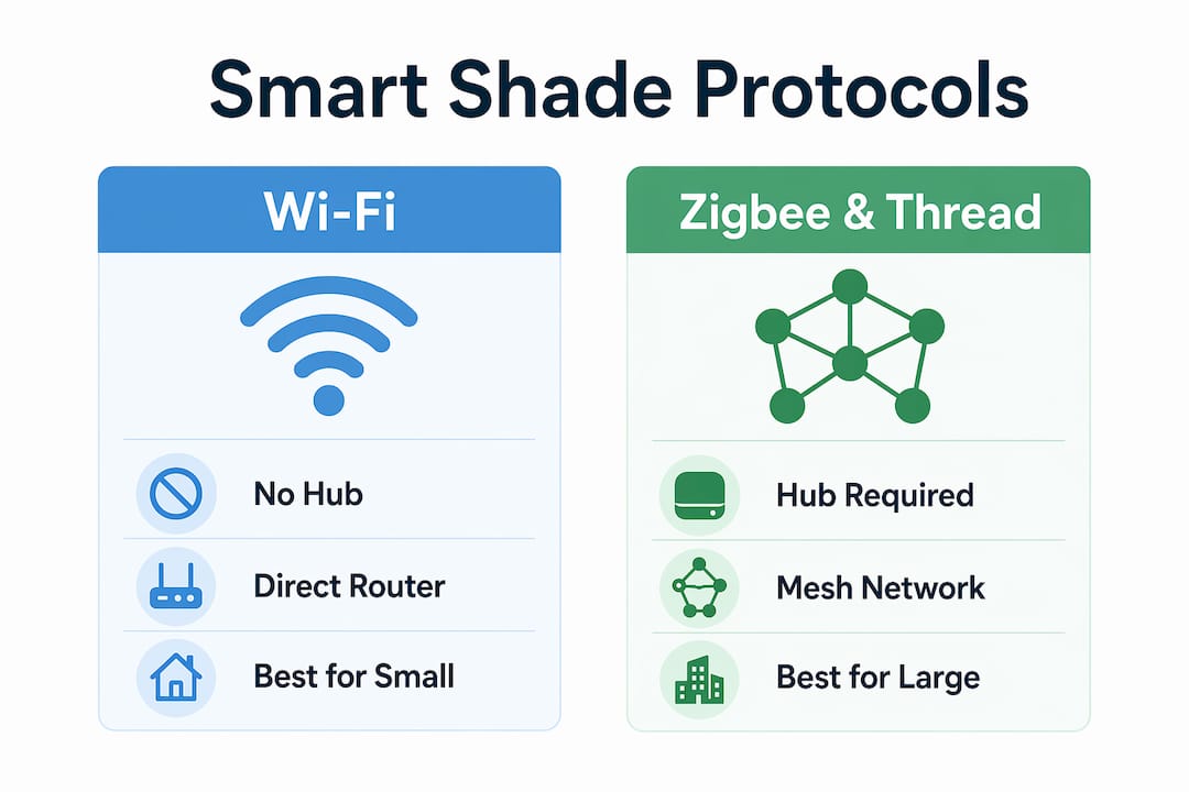 Infographic comparing Wi-Fi vs Zigbee/Thread protocols