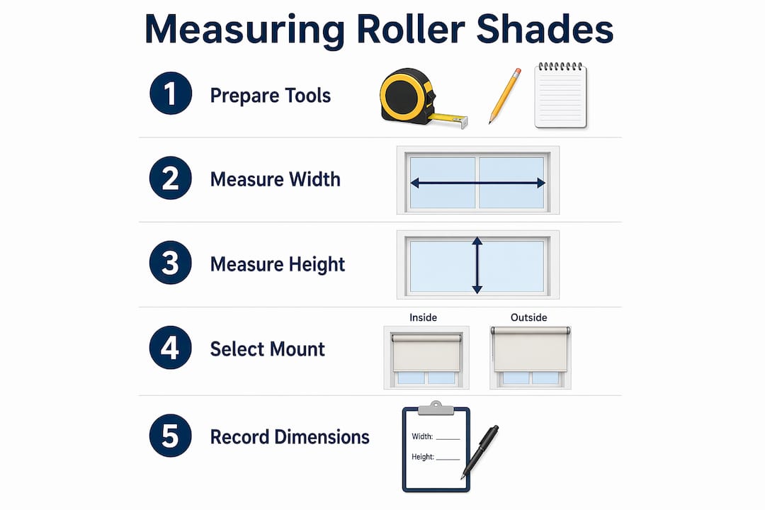Infographic showing roller shade measurement steps
